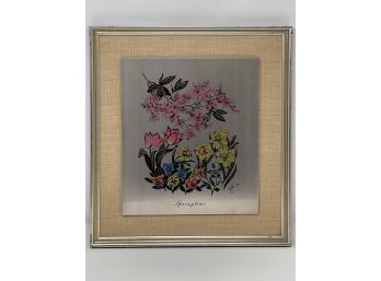 Reed & Barton The Seasons Collection Springtime Framed Silk- Screened Plaque By Robert Johnson