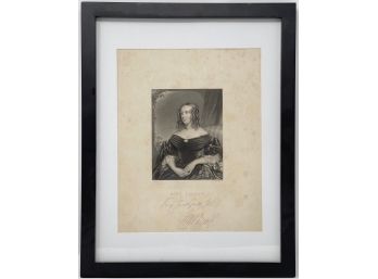 Engraved Portrait Of English Author Julia Pardoe (1804-1862) With Facsimile Signature