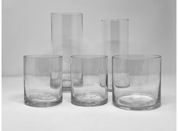 Cylindrical Clear Glass Vases - Set Of 5