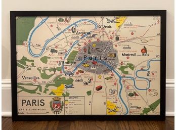 Vintage Paris Carte Economique Framed Colorful Map