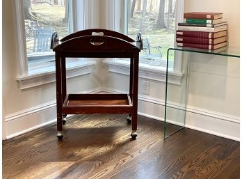 Vintage Bombay Company Bar Serving Cart On Brass Casters With Removable Butlers Tray