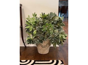 Antique Finish Composite Planter With Faux Schefflera Plant