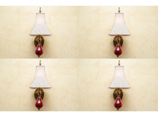 Set Of Four Cranberry Glass Electrified Wall Sconces