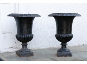 Pair Of 19th Century Cast Iron Urns