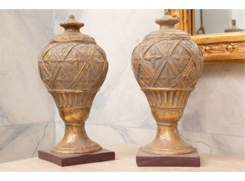 Pair Of Decorative Lidded Urns - Made In Philippines