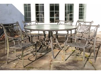 Landgrave Cast Classics Monte Cristo Cast Metal Glass Top Table And 6 Chairs In Antique Rust Finish Purchased At Treasure Island For $2599