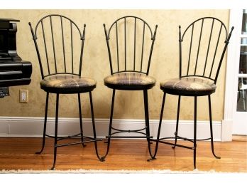 Set Of Three Charleston Forge Wrought Iron Shaker Swivel Barstools - $525 Per Chair