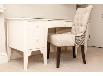 Custom Glass Top Desk In Antique White Finish From Singer Design Group, Cost: $3,300 - Chair Included