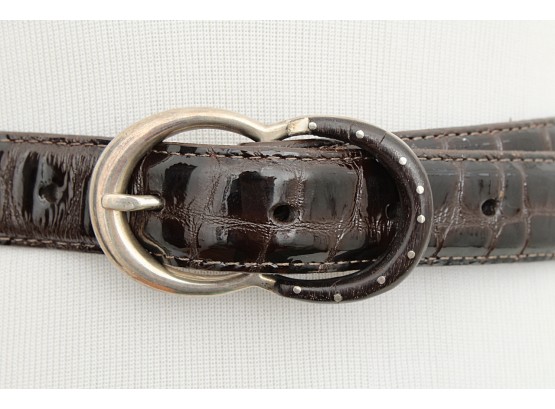 Womens Patareias Genunine Leather Belt With .925 Sterling Buckle, Size S
