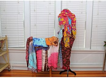 **Group Of Cotton Shawls & Wraps Along With Two Small Pouches By Mugo, Hawaii - Seven Pieces Total