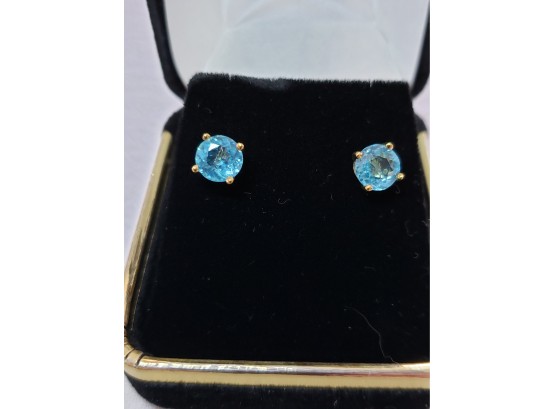 New In Box 2 Carat Blue Apetite In 14k Gold Earrings
