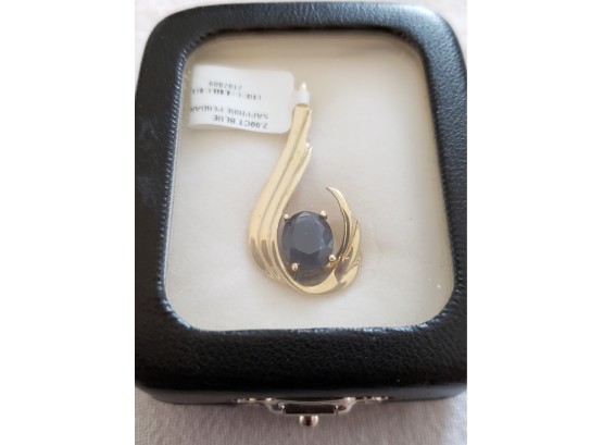 14k Gold 2 Carat Sapphire Pendant