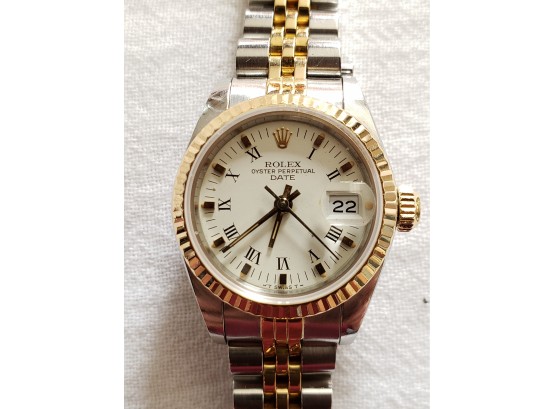 Genuine Ladies 18k And Stainless Rolex Oyster Perpetual Date - Like New