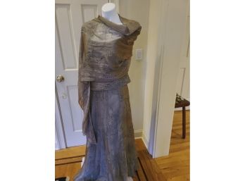 VINTAGE Designer Miri Couture!!  Multi Piece Size 16, Beautiful Iridescent Silk Beading And Draped Shoulder