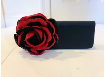 Vintage La Regale Black Clutch With Red Rose