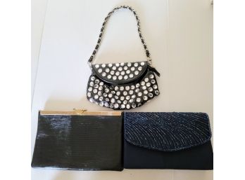 One Leather, One Silk And One Rhinestone Purse/ Evening Handbag/Clutch