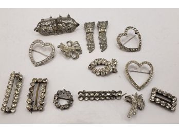 Vintage Group Of Rhinestone Pins/shoe Buckles