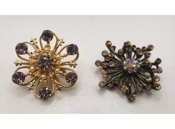 Pair Of Vintage Crystal Pins