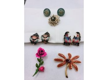 Vintage Enamel Pins And Earrings