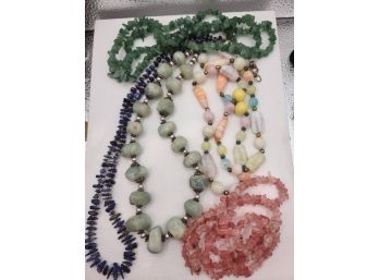 Five Vintage Beaded Necklaces In Multiple Colors