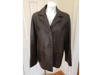 Label Missing From This Handsome (size Medium) Brown Leather Coat