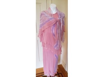 Beautiful Layers Of Silk In Shades Of Pink By Carole Delighan Matching Skirt, Blouse And Scarf, Size S