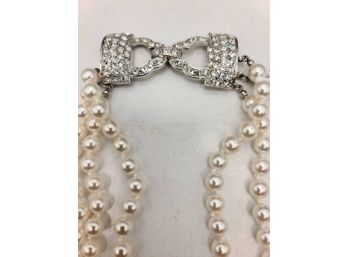 Multi Strand 36' And 28' 24'Faux Pearl Necklace With Fabulous Rhinestone Closure - Still With Tag