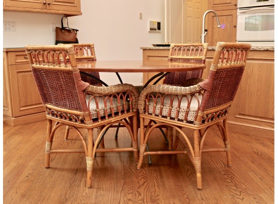 Set Of 4 Bamboo And Rattan Dining Chairs