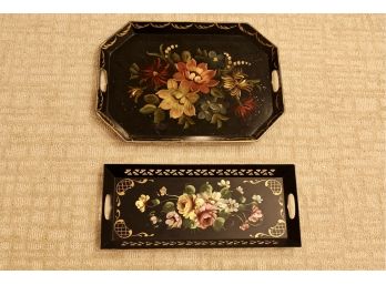 Two Toile Hand-Painted Trays