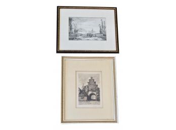 Two Antique Framed Etchings (one Signed)