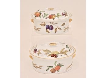 Set Of 2 Royal Worcester Evesham Gold Oval Deep Casserole Dish Flameproof Porcelain