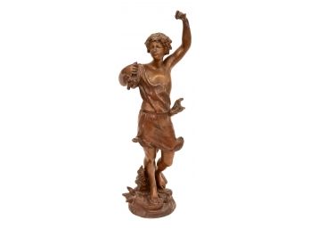 Signed Antique Bronze Statue 'Vendange Pas Berthos'