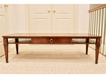 Baker Furniture Wooden Coffee Table With Glass Top And Side Extenders