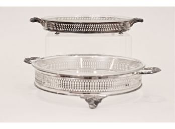 Set Of 2 Silver Plated Circular Serving Trays