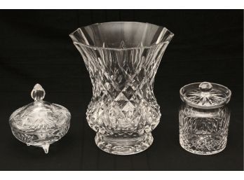 Huge Crystal Vase And Two Candy Dishes