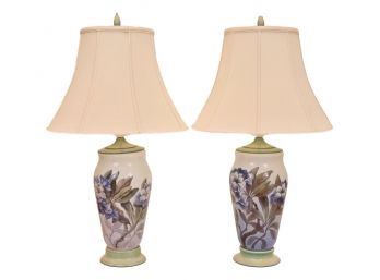 Set Of 2 Hand Painted Porcelain Table Lamps With Shades