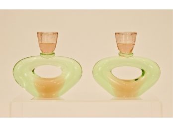 Murano Style Colored Glass Candle Holders