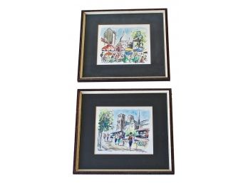 Pair Of Signed Obrecht Watercolor Paintings