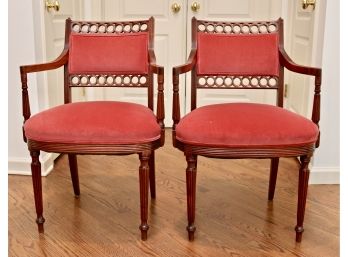 Pair Of Wooden Chairs With Velvet Upholstery
