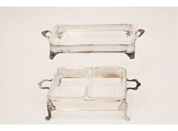 Set Of 2 Silver Plated Square And Rectangular Serving Trays