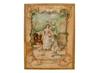 LARGE Framed Tapestry Of Woman Surrounded By Animals And Flying Doves