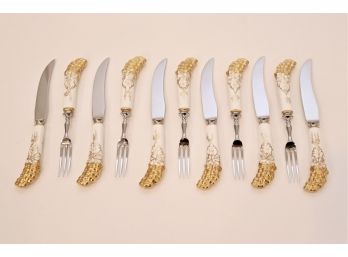 Set Of Royal Crown Derby Knives And Forks 'Vine Gold' - Gold Grapevine Pattern