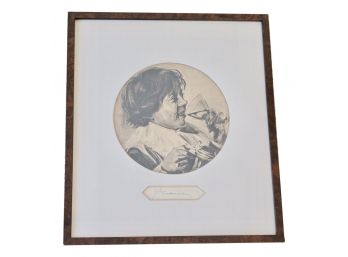 Signed Antique Etching Of A Man Drinking