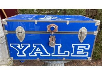 Vintage Yale University Blue Metal Trunk . Leather Handles