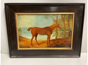 19th Century Oil On Board  Horse In A Landscape By R Johnson  American  Artist