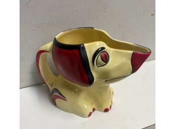 Vintage Pottery  Hand Painted Dog Gravy Bowl With Handle