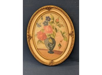 Framed Antique Needlepoint Of Roses And Cornflowers