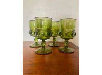 Vintage Green Kings Crown Thumbprint Wine Glasses Set Of 4