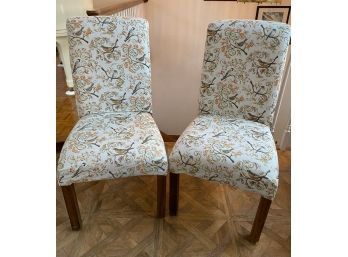 Pair Of Birds And Nature Print Upholstered Dining Chairs 20x21x40