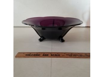 Vtg Amethyst Purple Glass Footed Bowl 9' Diameter - Not Sure Of Maker